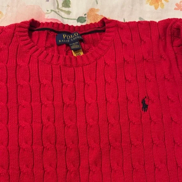 Polo Ralph Lauren Red Cable Knit Sweater Boys Size XL (18/20) - Picture 3 of 4
